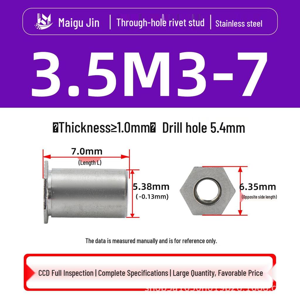 Нержавеющая сталь 304 SOS-M2/M2.5/M3/3.5M3 Заклепочная гайка-шпилька с плоской головкой и шестигранником