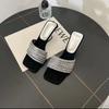French Style Rhinestone Sandals for Summer Wear In 2025 with a Mid Heel and High Heels and Square Toe Sandals