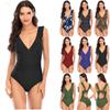 European and American Women's Fashion Sexy Ruffled Bikini Ruched Slimming Swimwear Tummy Control Monokini Swimsuit One Piece Lace Up Back Bathing Suit