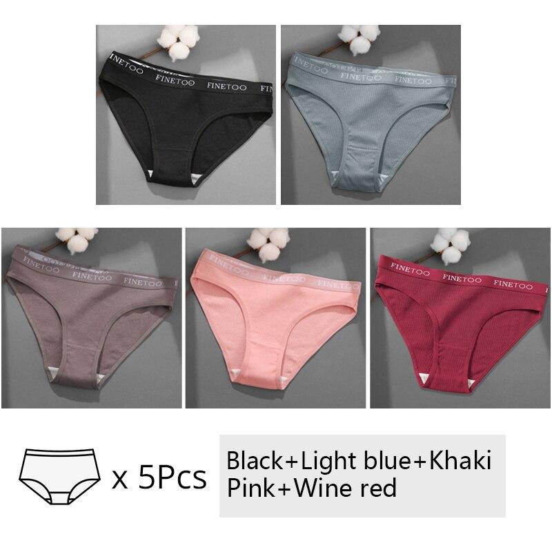 FINETOO 5Pcs/set Cotton Panties Women M-2XL Solid Color Letter Underwear Ladies Low Waist Briefs Plus Size Underpants Lingerie