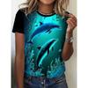 Casual Fashion Simple Abstract Painting Animal Sea Dolphin Breathable 3D Printed Round Neck Short Sleeve T-shirt Casual Sports Shirt