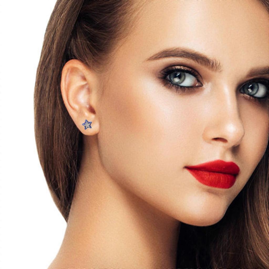 Eease Women's Blue Star Stud Earrings - Delicate Ear Jewelry