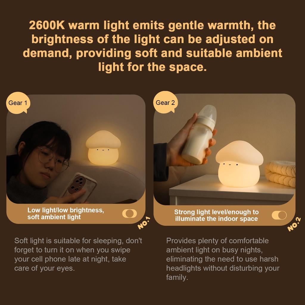 Силиконовый грибовидный ночник Pat Light с задержкой выключения 15/30 минут, два диммера 1 Вт