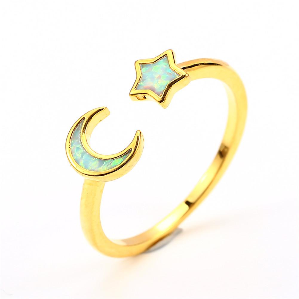 New Golden Treasure Star Moon Open Ring Fashion Versatile Ring