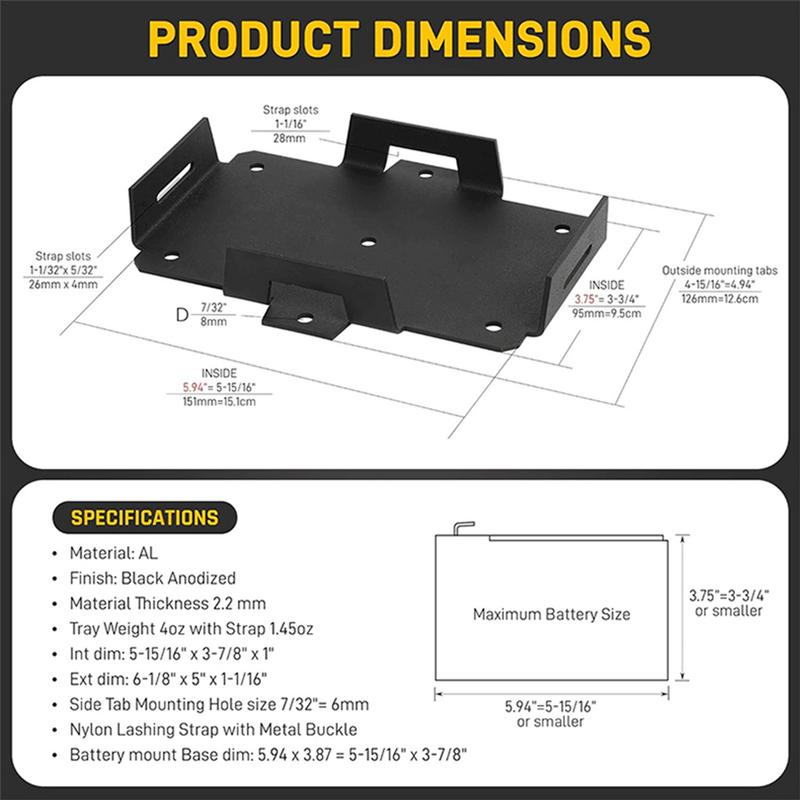 Voltage Small Battery Tray Adjustable Small Battery Storage Holder Boat Deck Hardware With Hold Down Strap For Generators Motorc