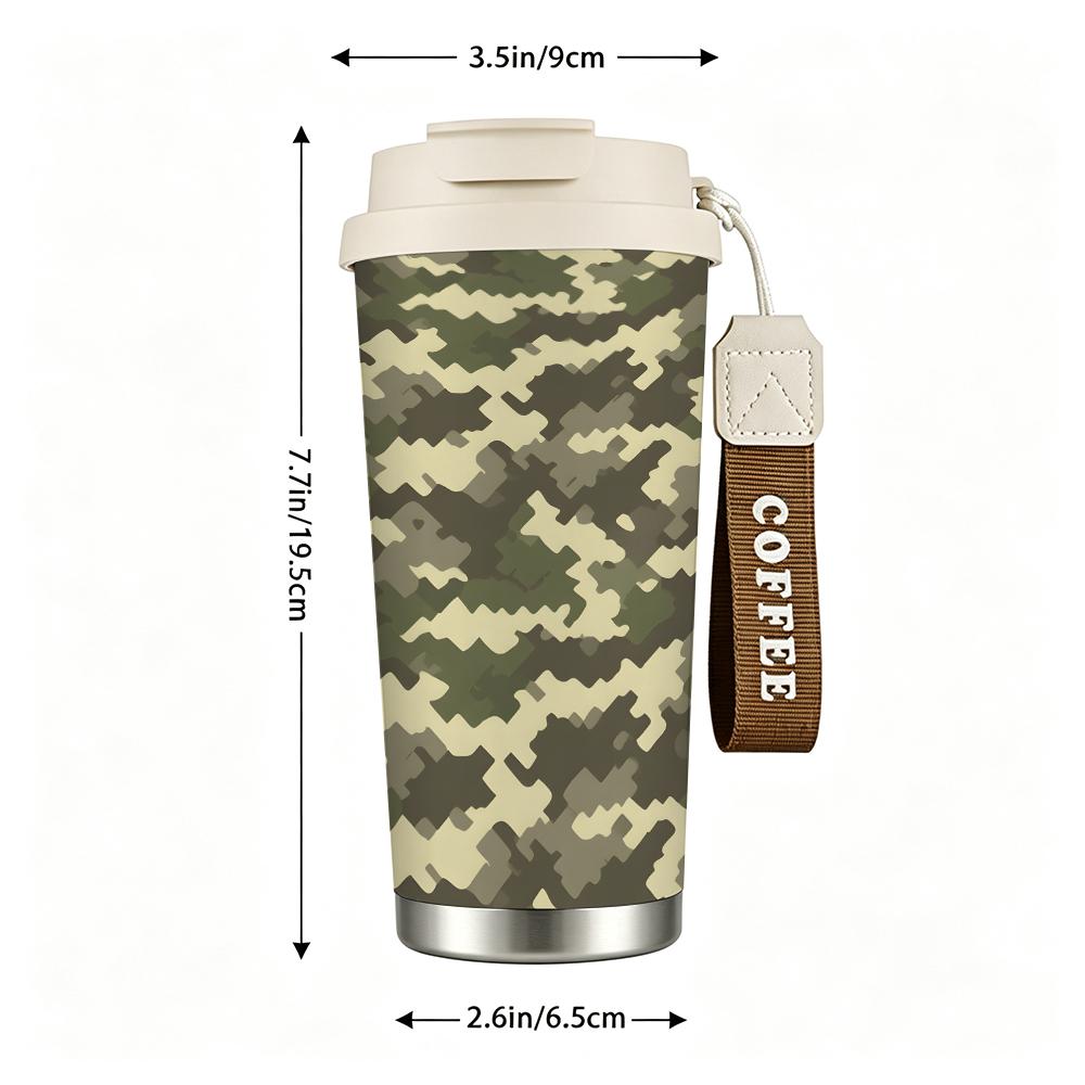 Tactical Camouflage Pattern Outdoor Drinkware Insulated Coffee Tumbler Vacuum Sealed Travel Mug for Hiking Camping Sports