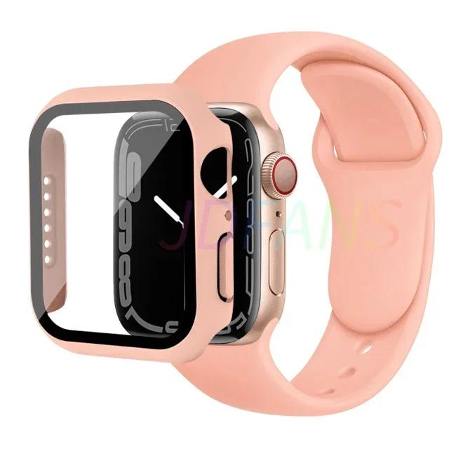 Стекло+корпус+ремешок для Apple Watch Band 42 мм 44 мм 41 мм 40 мм 38 мм 45 мм 49 мм Защитные пленки для Apple IWatch Series 8 7 6 SE 5 4