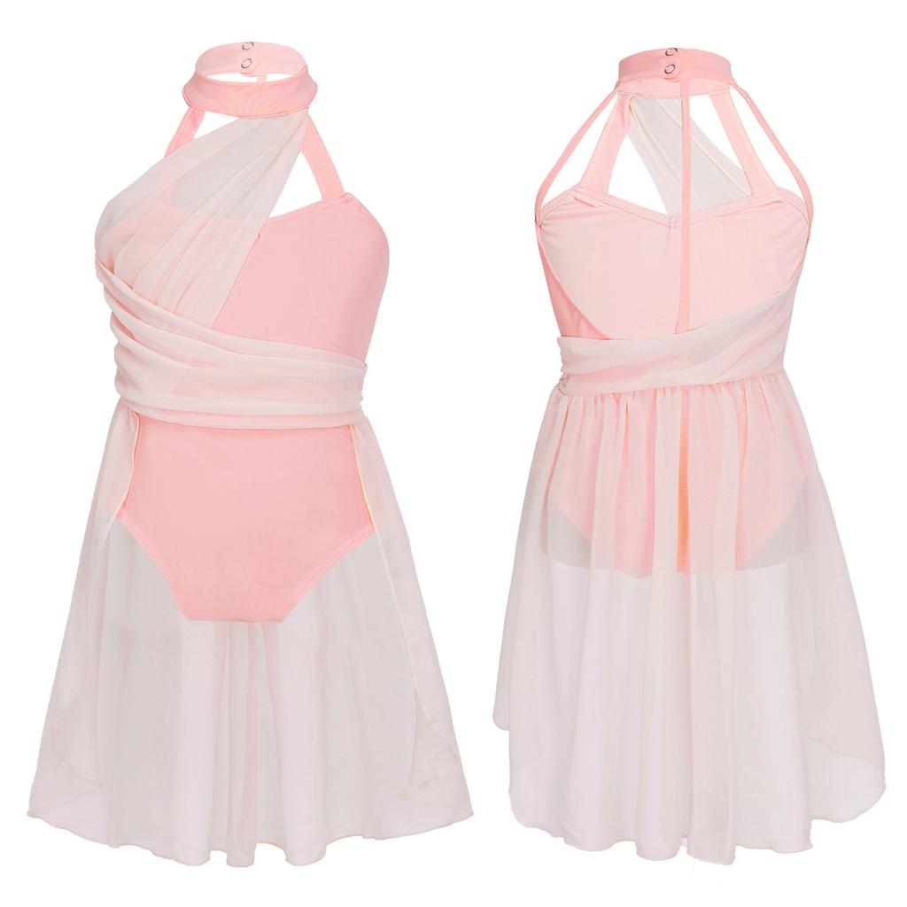 Шифоновое платье для лирического танца для девочек с присборенным лифом и многослойной юбкой