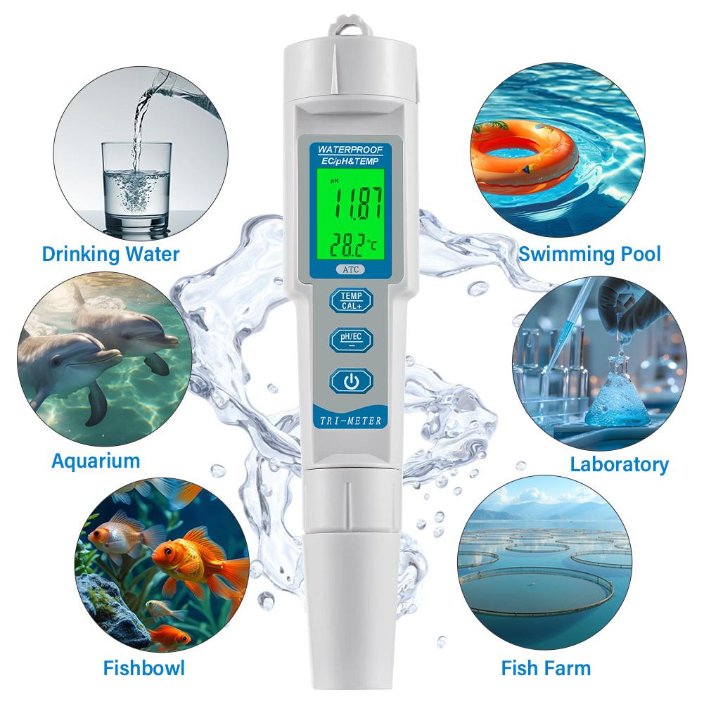 Водонепроницаемый цифровой pH EC TDS метр 3 в 1 тестер качества воды с дисплеем температуры для аквариума, бассейна, гидропоники