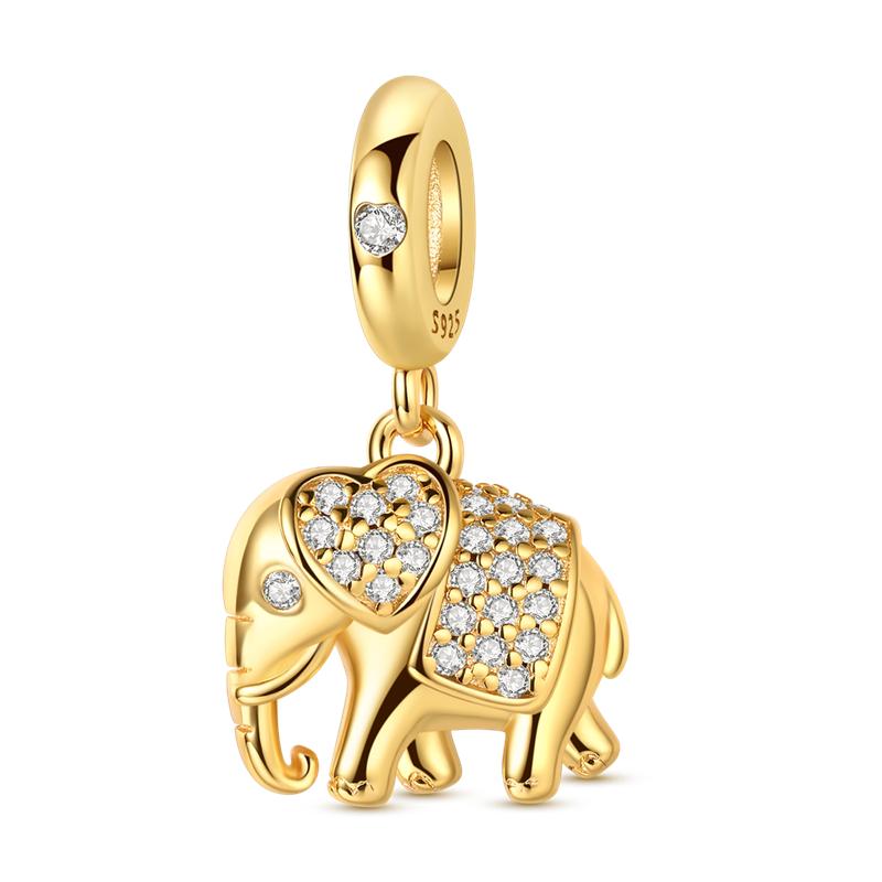 925 Silver Golden Series Charms Bead with CZ Zircon Whale Butterfly Sun Pendant for DIY Fashion Jewelry Bracelet