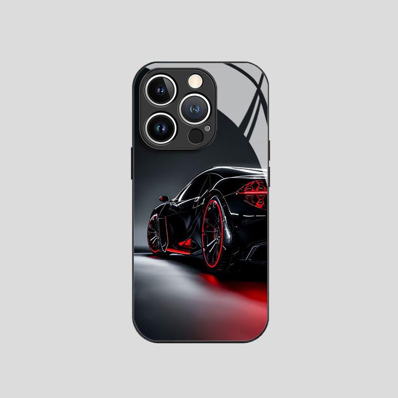 Черный Стильный Чехол для Телефона из Стекла с Рисунком Автомобиля для iPhone 17 Pro Max 11 12 13 14 15 16 Pro 16E 17Air 7 8 15 Plus XR XS X