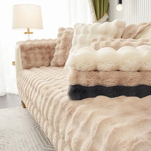 Rabbit Plush Sofa Cushion Winter Padded Plush Cushion Non-slip Leather Sofa Cover Cover Cloth Towel
