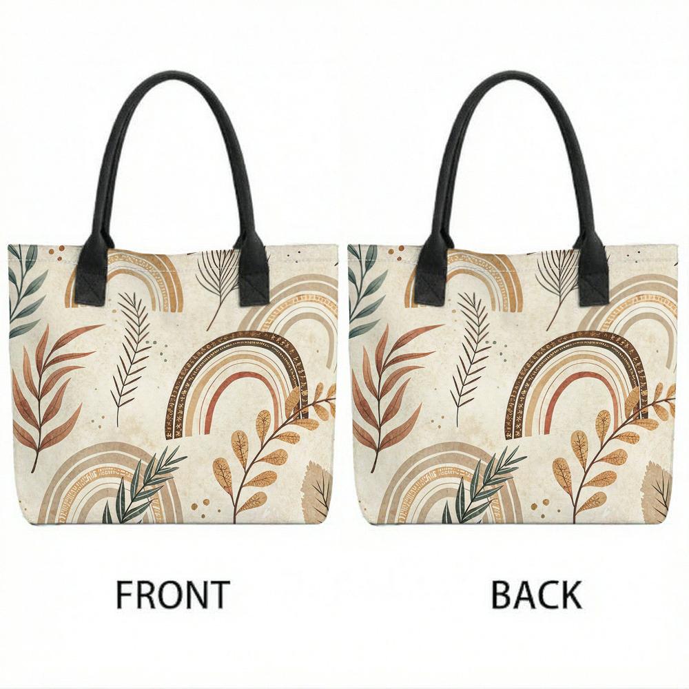 Boho Floral Rainbow Tote Bag Aesthetic Casual Canvas Handbag for Daily Use