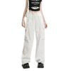 Women Casual Cargo Pants Drawstring Wide Leg Solid High Waist Streetwear Overalls Lightweight Loose Trousers for Daily Club Outdoor Jogging