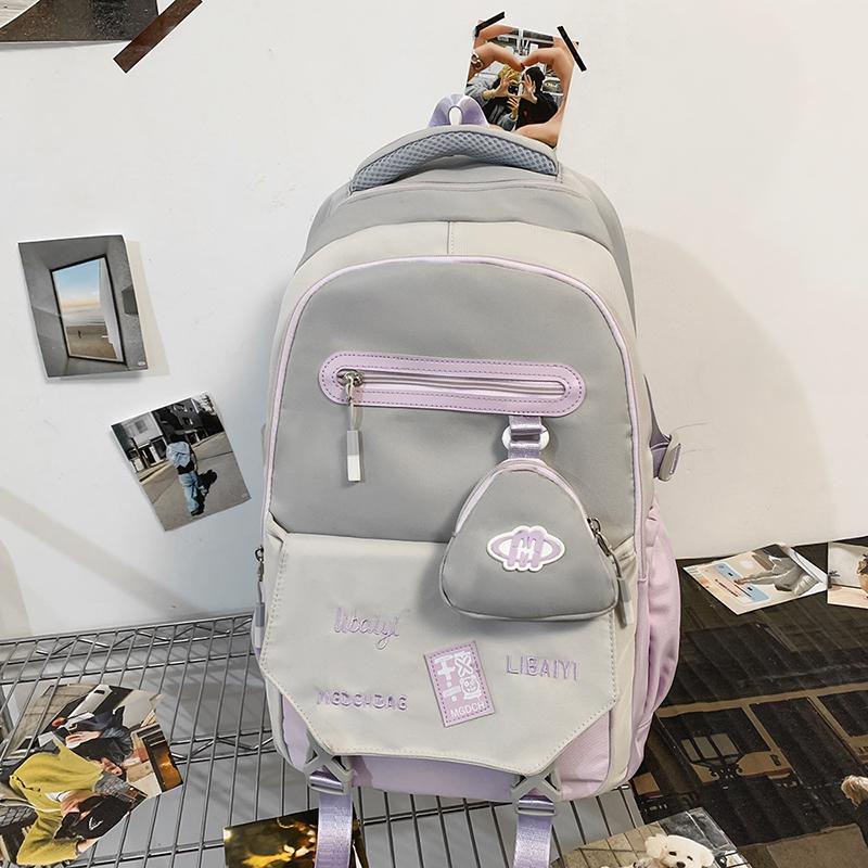 Школьный рюкзак для средней школы, женский, большой емкости, цветной мужской рюкзак для компьютера с кошельком для монет