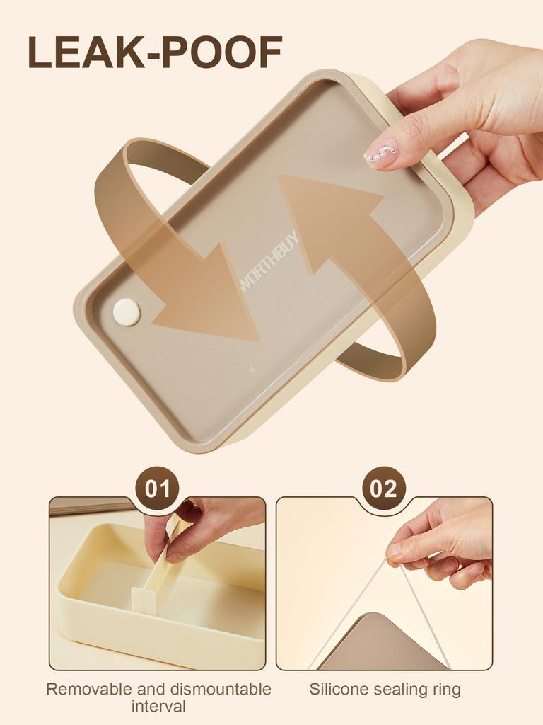 WORTHBUY Portable Divided Plastic Bento Lunch Box With Lid Microwave Heatable Stackable Sealed Lunch Contianer For Students Kids