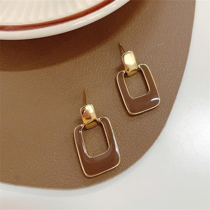 Винтажные большие коричневые ажурные квадратные серьги-капли для женщин, классические ювелирные изделия для свадебной вечеринки, геометрические металлические серьги