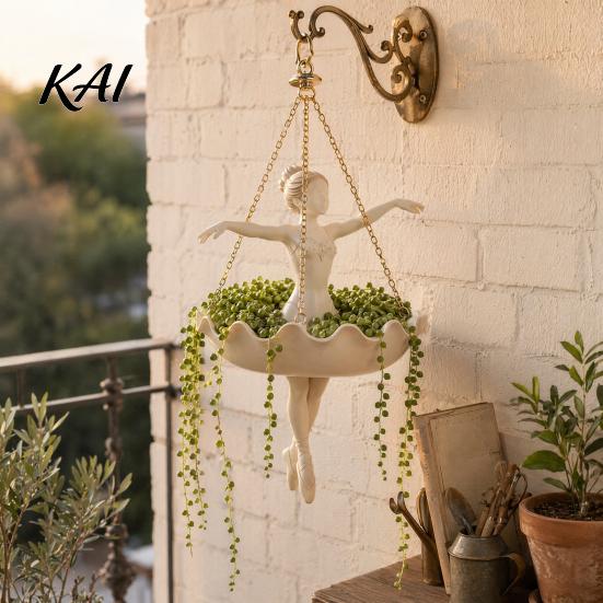 Courtyard Garden Planter Ballet Dancer Hanging Planter, Decorative Flower Pot for Indoor Outdoor Garden, Cute Spider Plant Hanger Succulents
