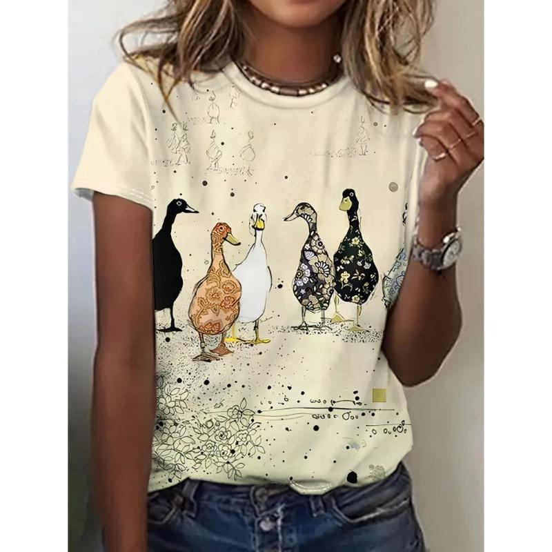 Women's T-Shirts Cartoon Characters Cute Pattern 3d Print Tshirt Funny Cartoon Animal Casual Short Sleeve O Neck Female Clothing