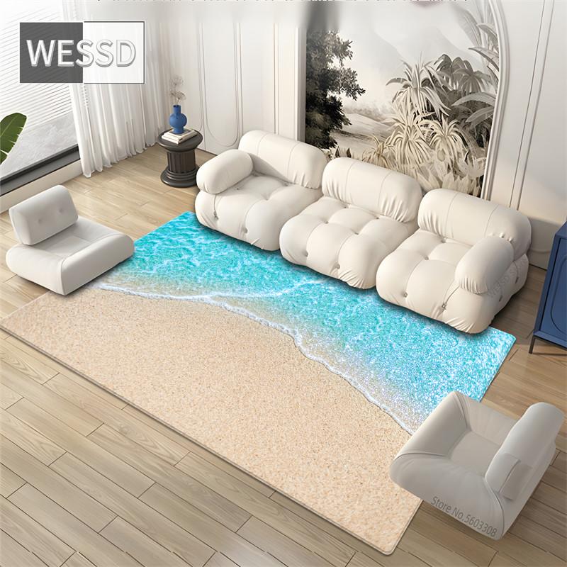 Пляжный коврик для гостиной с морскими волнами, 3D напольный коврик с пейзажным принтом, фланелевая губка, большой коврик для ванной комнаты, декоративный ковер для спальни, мягкий