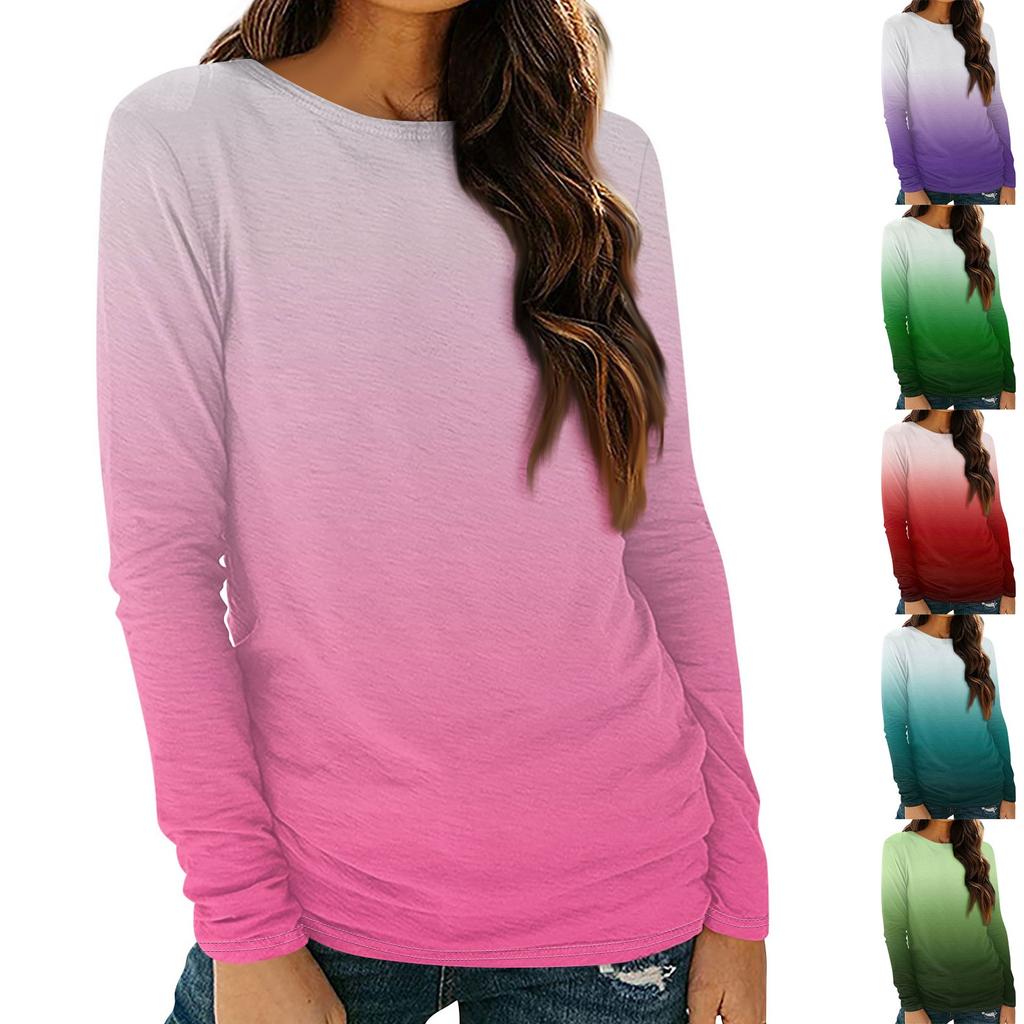 Womens Long Sleeve Round Neck Shirts Basic Tee Casual Top Fall Trendy Tunic Outfits Fitted T Shirts