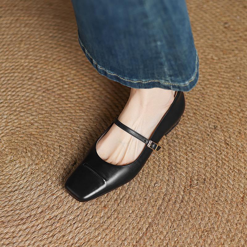 Krazing Pot Cow Skin Spring Summer Size 41 Low Heels Women Square Toe Shallow Pumps