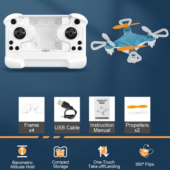 Mini Remote Control Drone Toy Easy Stunt Flights with 360 Degrees Flips Altitude Hold Indoor Outdoor Kids Adults Beginner-Friendly RC Quadcopter Toy