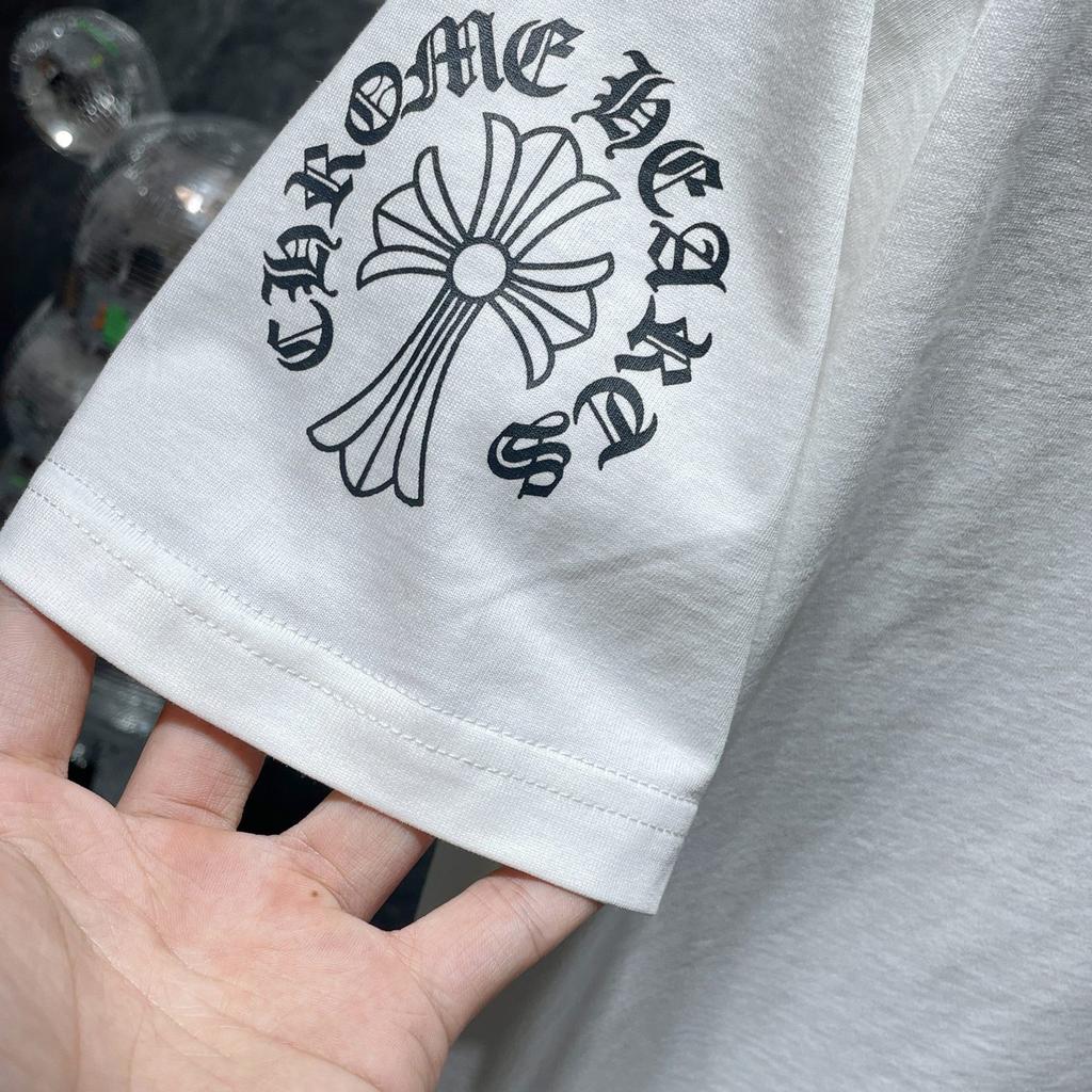 8010 CHROME HEARTS Лето 2026 Новая Высококачественная Хлопковая Круглый Вырез Свободная Большого Размера Мужская и Женская Футболка Футболка для Пары