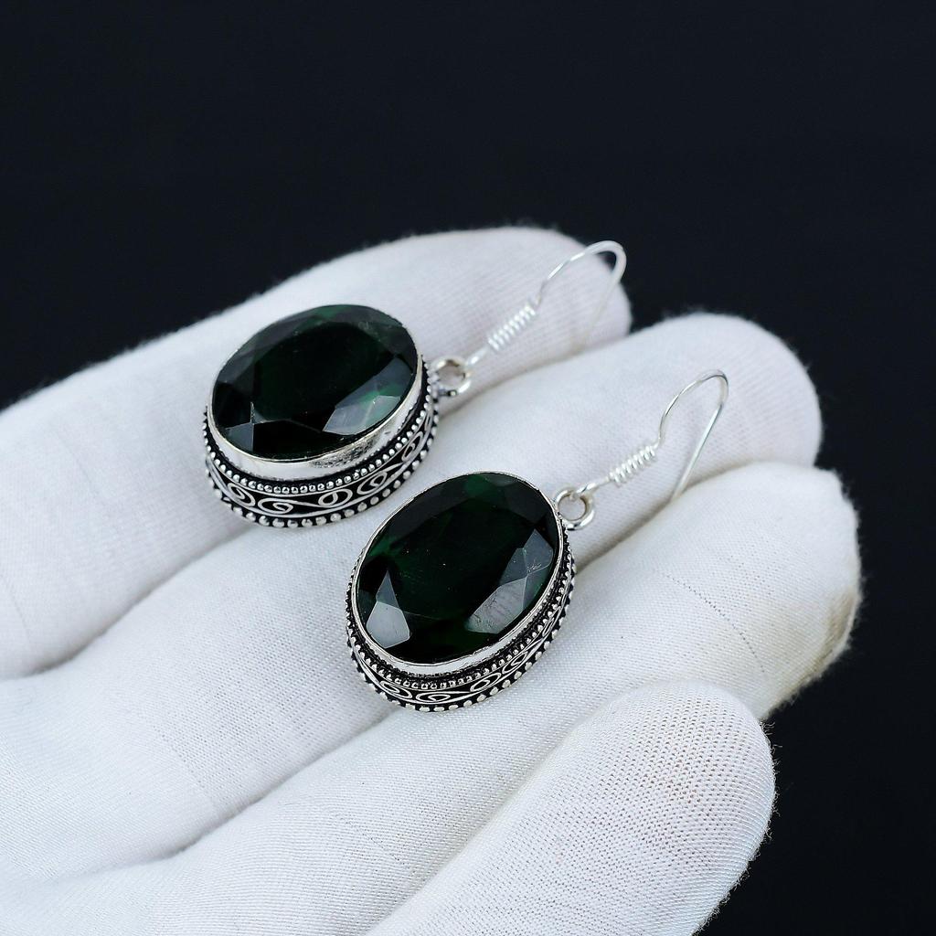 Серьги с зеленым турмалином, серьги из стерлингового серебра 925 пробы, серебряные серьги ручной работы, антикварные серьги, драгоценный камень с зеленым турмалином, подарки для матери