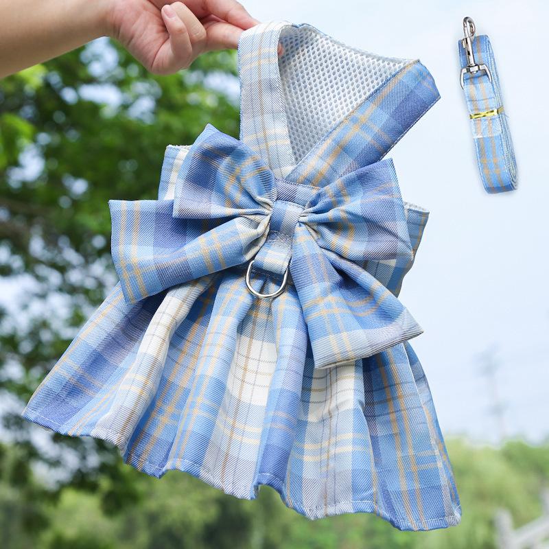 Sweet Plaid Sphynx Cat Dress Vest with Harness Leash Outdoor Pet Clothes for Cats Gotas Skirts Katten Kleding Vestidos Perrita