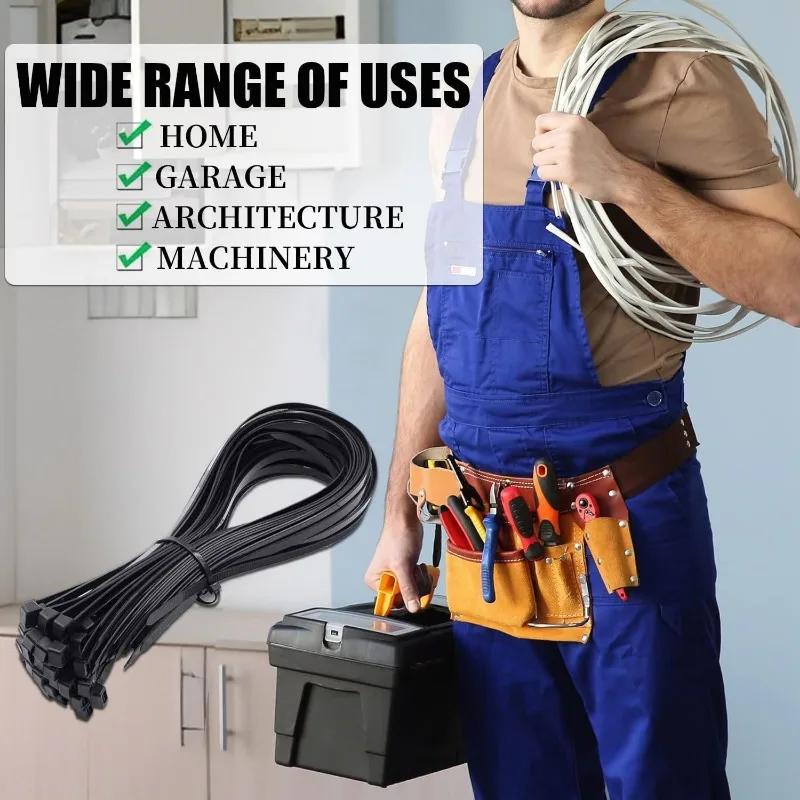 Нейлоновые кабельные стяжки Самоблокирующиеся регулируемые стяжки для шнуров Ремни Крепежная петля Фиксирующее кольцо Домашний офис Сад Растение Пластиковые стяжки для проводов