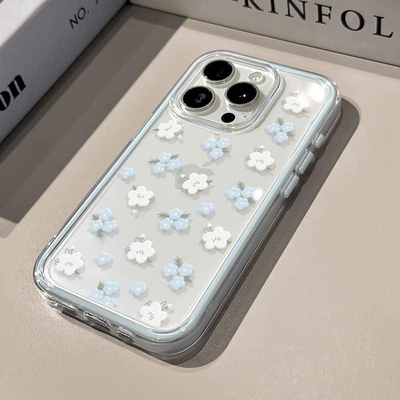 Красивый мягкий прозрачный чехол с сине-белыми цветами для iPhone 17 Pro Max, 15 16 14 13 12 11 Pro 17 Air X XS XR 16 Plus.