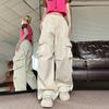 Бежевые брюки-карго в стиле хип-хоп, женские брюки-карго в стиле Харадзюку Y2K, винтажные мешковатые уличные брюки большого размера, широкие брюки-парашюты, женская корейская мода