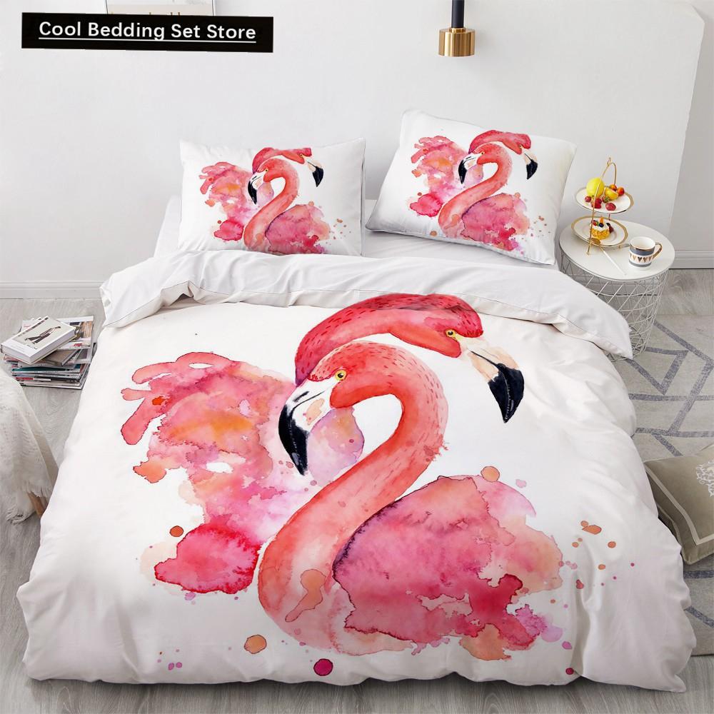Пододеяльник с изображением фламинго King Queen 3D Pink Animal, комплект постельного белья для детей, подростков, взрослых, пододеяльник с наволочкой в акварельном стиле