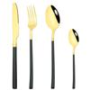 4Pcs Black Gold Cutlery Set Knives Fork Spoon Dinner Tableware Stainless Steel Dinnerware Party Kitchen Flatware Silverware Set