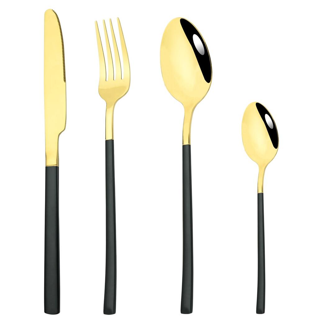 4Pcs Black Gold Cutlery Set Knives Fork Spoon Dinner Tableware Stainless Steel Dinnerware Party Kitchen Flatware Silverware Set