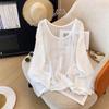 Hollow Out Knitted Women's Summer Lazy Loose Shade Sunscreen Cover Shirt with Round Neck Design Long Sleeved Versatile Top