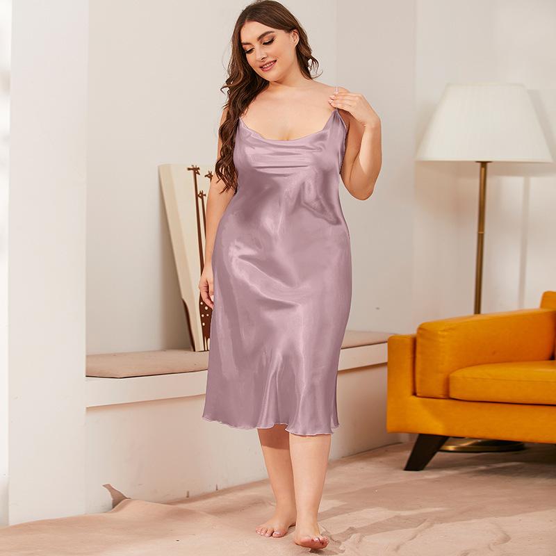 Large Size Fat MM 100Kg Nightgown Chemise Sleepwear Sexy Women Solid Suspender Nightdress Intimate Lingerie Silky Homewear