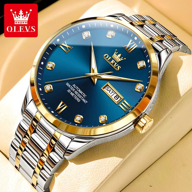 OLEVS Новые брендовые часы с двойным календарем, полностью автоматические механические деловые тенденции, мужские часы, мужские часы