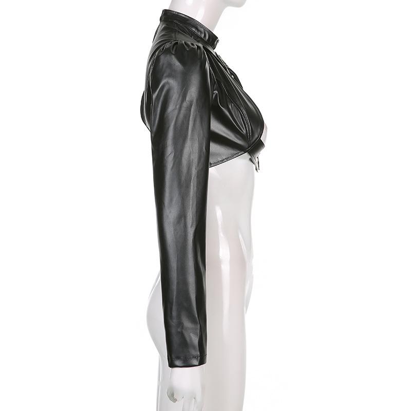 Необычная куртка из искусственной кожи, женская полая на одно плечо, металлическая регулируемая пряжка, универсальное укороченное пальто, уличная одежда, топ в стиле хип-хоп