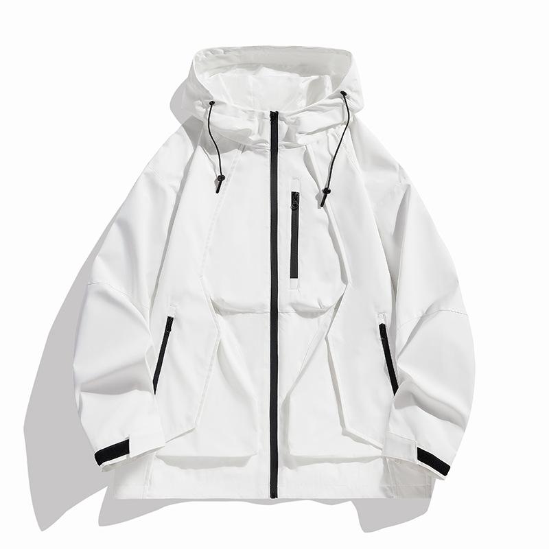 Spring Autumn Men's Windbreaker Jackets Korean Fashion Waterproof Windproof Outdoor Big Pockets Hooded Loose Coat