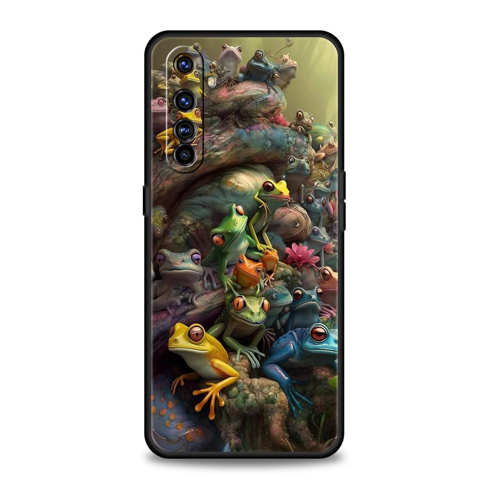 Мягкий ТПУ Чехол для Realme 11 10 9 Pro Plus GT2 GT3 GT5 C21 C25 C35 C53 C55 C67 Pro 5G Ударопрочный Чехол для Телефона Реалистичный Принт Лягушки Fundas