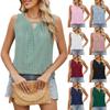Women's Spring Summer Round Neck Hollow Pleated Vest Sleeveless T-shirt Top
