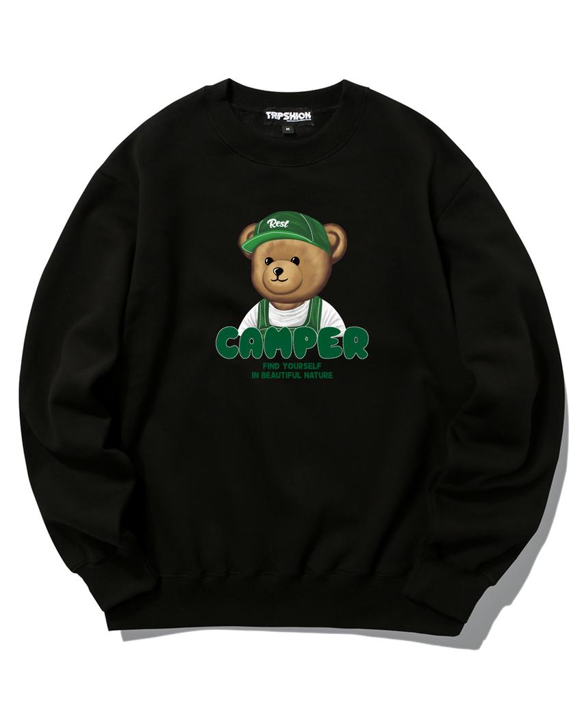 TRIPSHION Camper Bear Graphic Crew Neck - Black