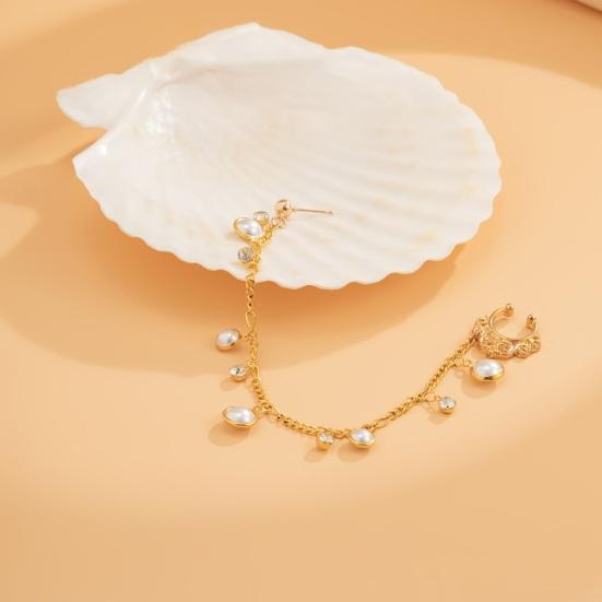 Ethnic Style Star Chain Faux Nose Pearl Tassel Leaf Jewelry Piercing Stud Earrings Nose Ring