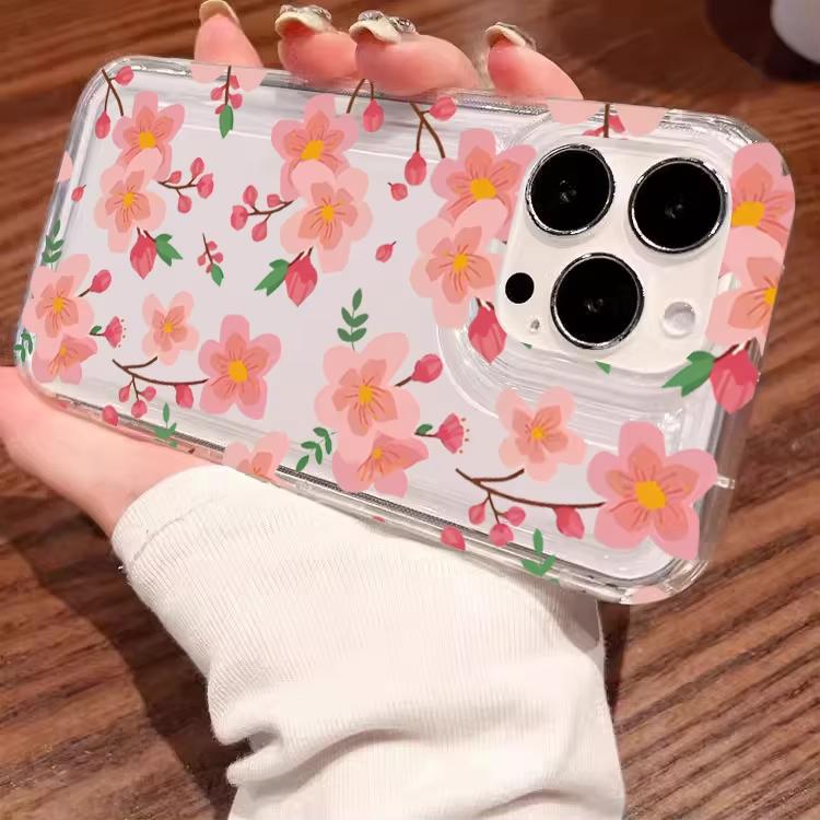 Розово-фиолетовый чехол для телефона с цветочным принтом для iPhone 17 Air 11 12 13 14 15 16 Pro Max 16e XS X XR 16 Plus Прозрачный мягкий чехол