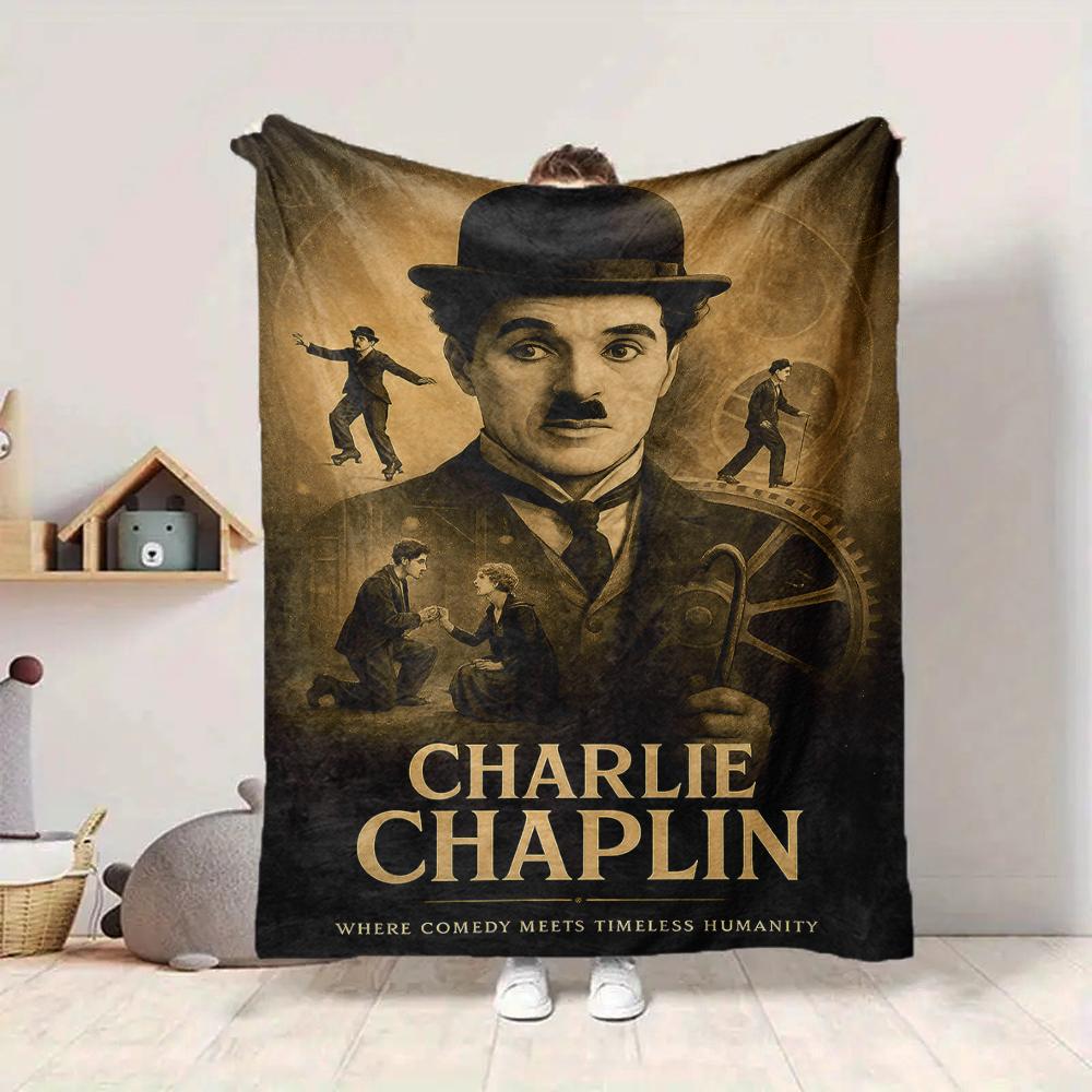 1Pc Timeless Comedy Chaplin Flannel Blanket, Soft And Comfortable, Casual Warm, Camping Travel, Christmas, Halloween Xmas Gift N1110
