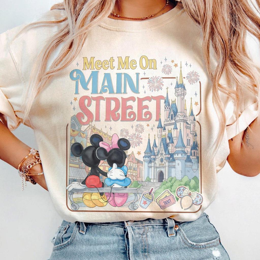 Retro Mickey Minnie Meet Me On Main Street Shirt, Main Street Park Shirt, Disneyworld Trip Shirt, Disney Couple Shirt, Family Matching Shirt