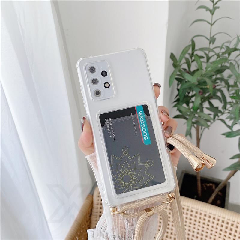 Мягкий прозрачный чехол из ТПУ с ремешком для карты для iphone 14 13 12 11 pro X Xr Xs max/Samsung S22 S21 S20 A13 A23 A33 A53 A12 A22 A32 A52 A72/Redmi 10 9 9A 9C 9T