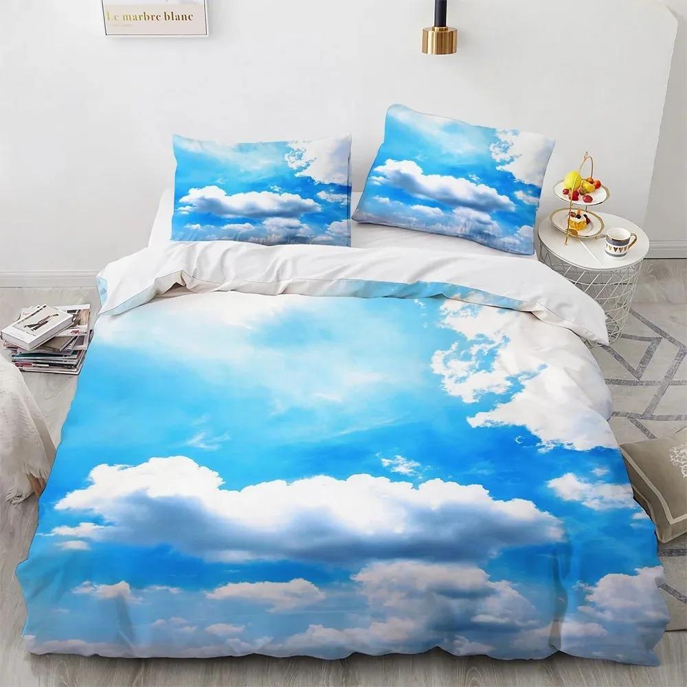 Comforter Blue Sky Cloud King Queen Full Size For Kids Boys Girls Polyester Bedding Set Comforter Landscape Pattern